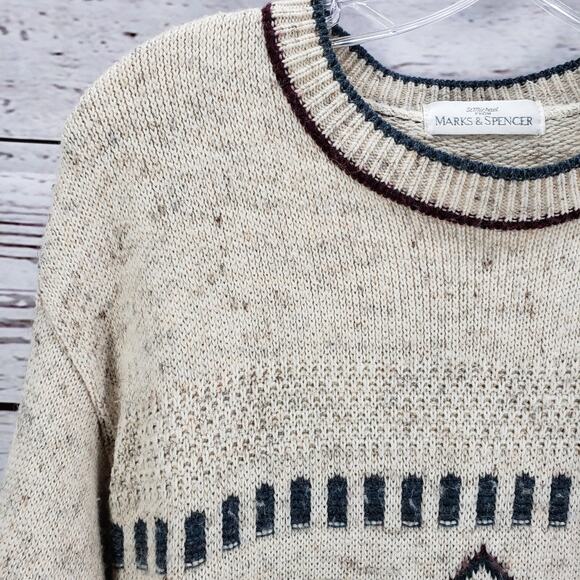 ST. Michael Marks & Spencer Brown Knit Wool Blend Aztec Sweater Size Medium - Picture 14 of 16